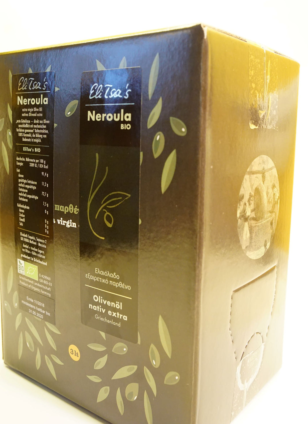 Natives Olivenöl Extra BIO: EliTsa's Neroula - 3-Liter (Bag-in-Box)